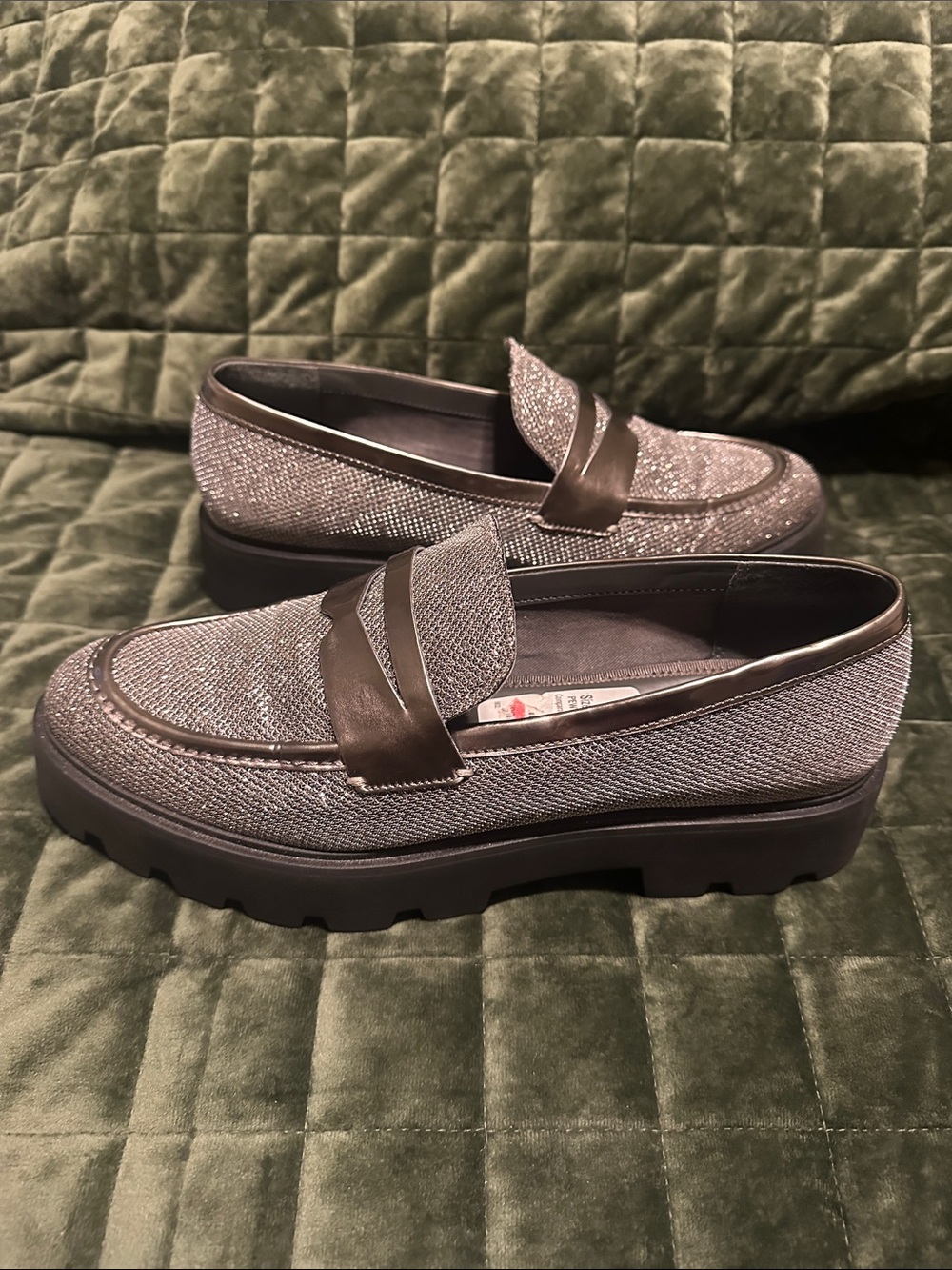 Franco Sarto Silver Metallic Knit Penny Loafers - Picture 4 of 12